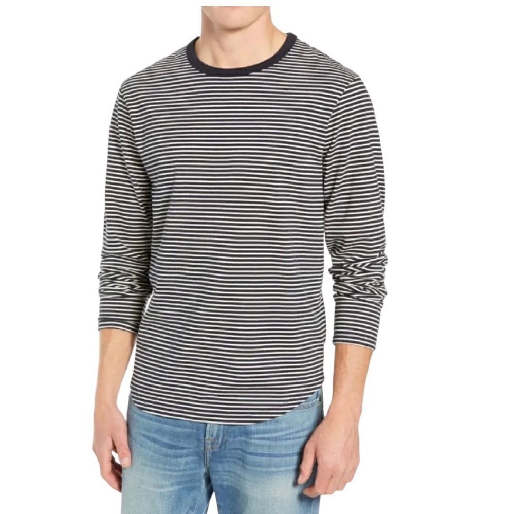 FRAME Men’s Classic Slim Fit Striped Long Sleeve Tee Shirt Blue/White Size XXL
